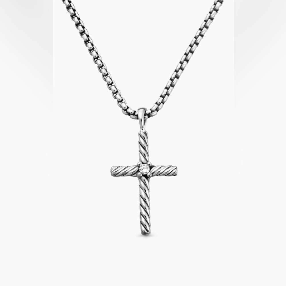 David Yurman Sterlung Silver Classic Cable Cross Pendant Necklace